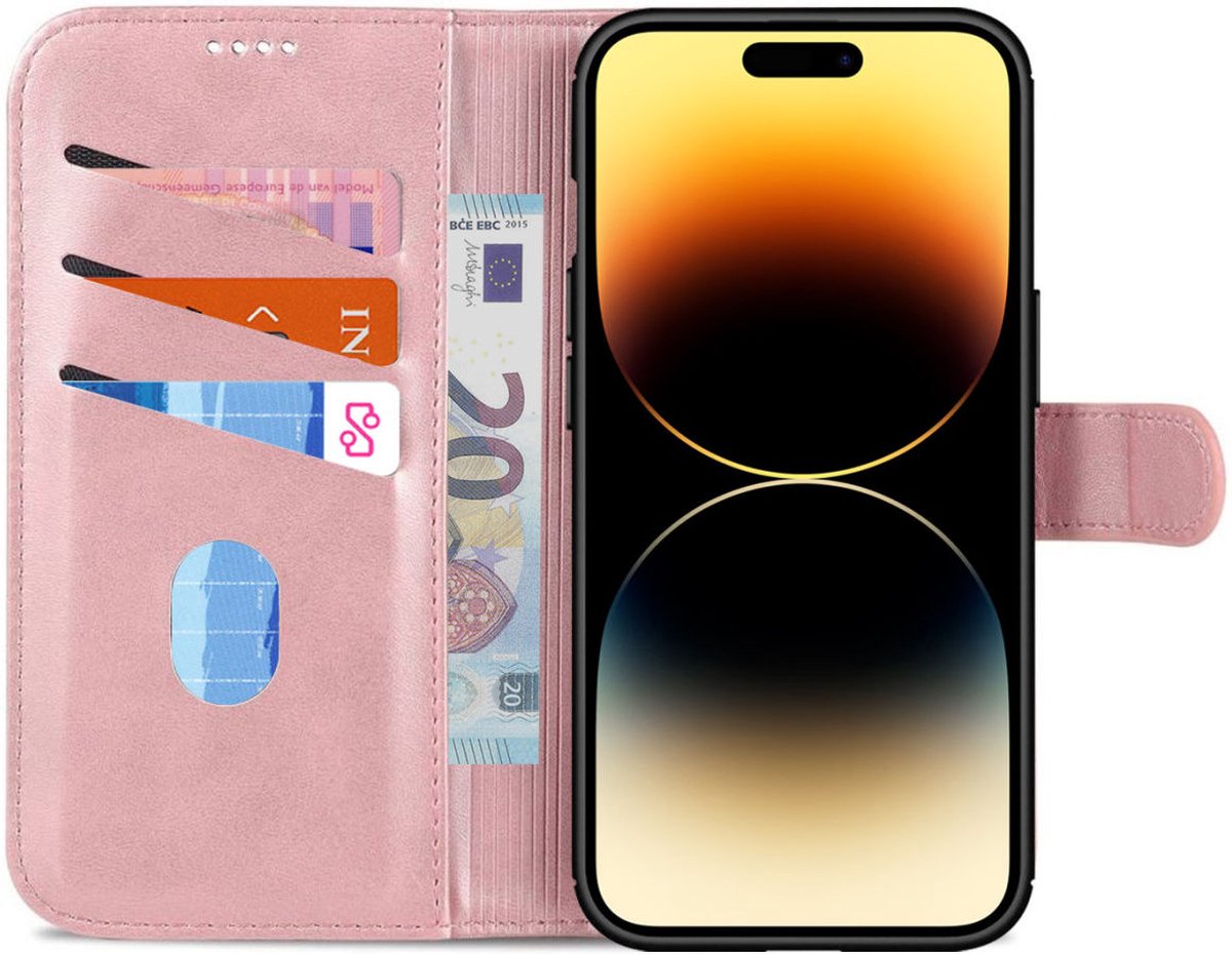 AZNS Hoesje Wallet Book Case Kunstleer Roze Geschikt voor Apple iPhone 14 Pro Max