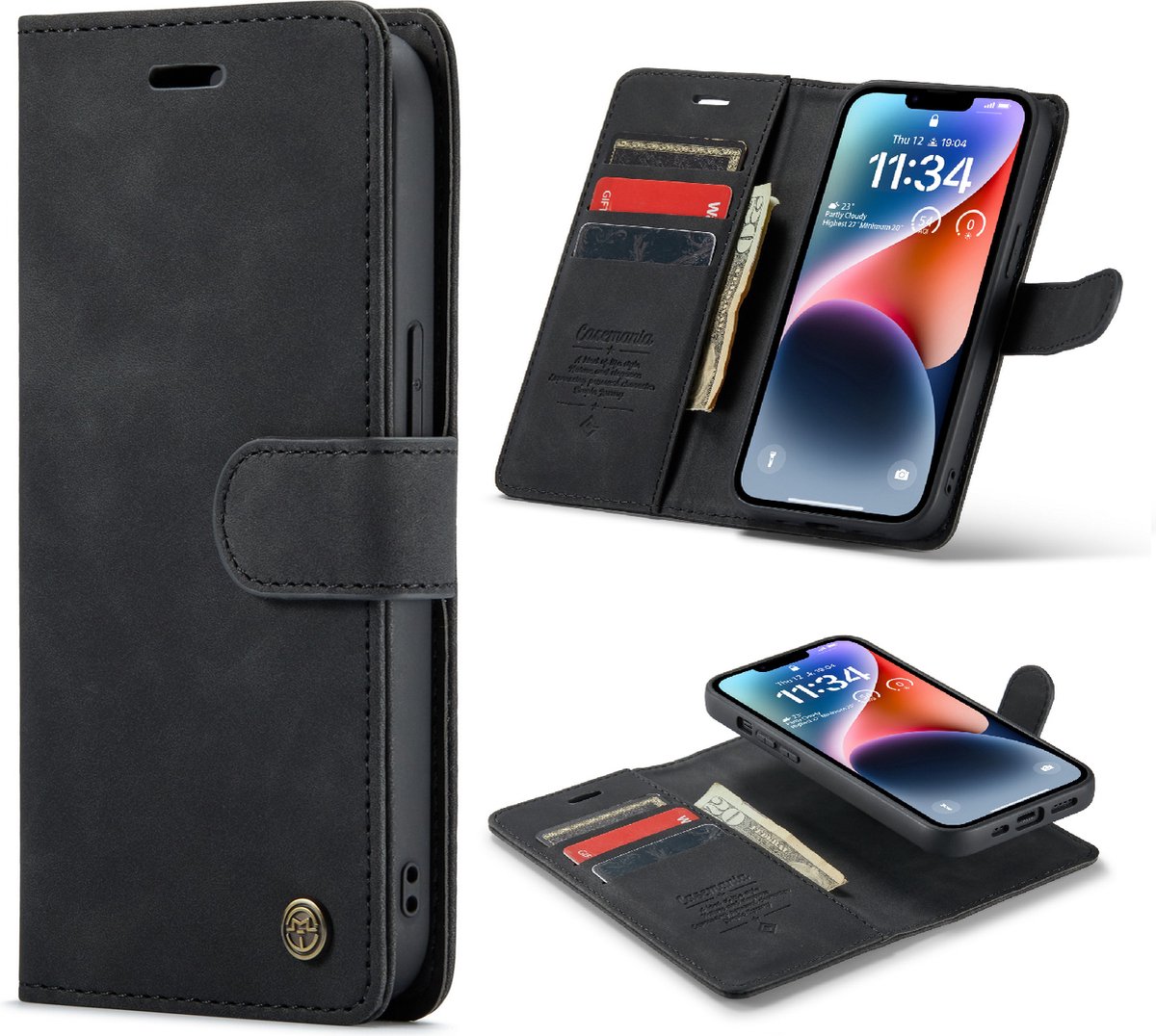 Casemania Hoesje Geschikt voor Apple iPhone 14 Charcoal Gray - 2 in 1 Magnetic Book Case