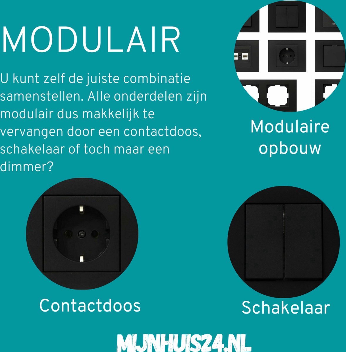 Zwarte wandcontactdoos Inbouw Dubbel Stopcontact Mat Zwart