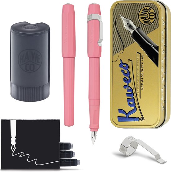 Kaweco - Cadeauset - Vintage blikje - Vulpen met Clip -  Perkeo Peony Blossom - Roze - Fine - Zwarte Twister - Doosje vullingen