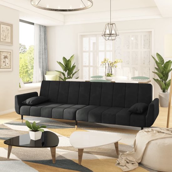 vidaXL - Slaapbank - 2-zits - met - 2 - kussens - fluweel - zwart