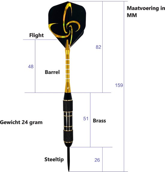 Premium Dartpijlen van Hoge Kwaliteit Steeltip Set van 6 Dartpijltjes 24 Gram