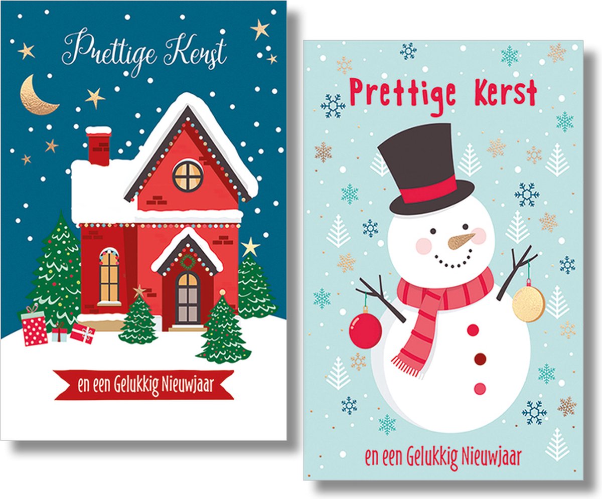 MGPcards - 2 doosjes à 10 Luxe dubbele wenskaarten - Kerst/Nieuwjaar - Foliebewerking - Witte envelop - 10.5 x 16 cm - 2 Motieven per doosje