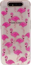 Shop4 - Samsung Galaxy A80 Hoesje - Zachte Back Case Flamingo's Transparant