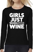 Girls just wanna have wine tekst t-shirt long sleeve zwart voor L