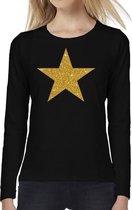Ster van goud glitter t-shirt long sleeve zwart voor dames- zwart shirt met lange mouwen en gouden ster voor dames XXL