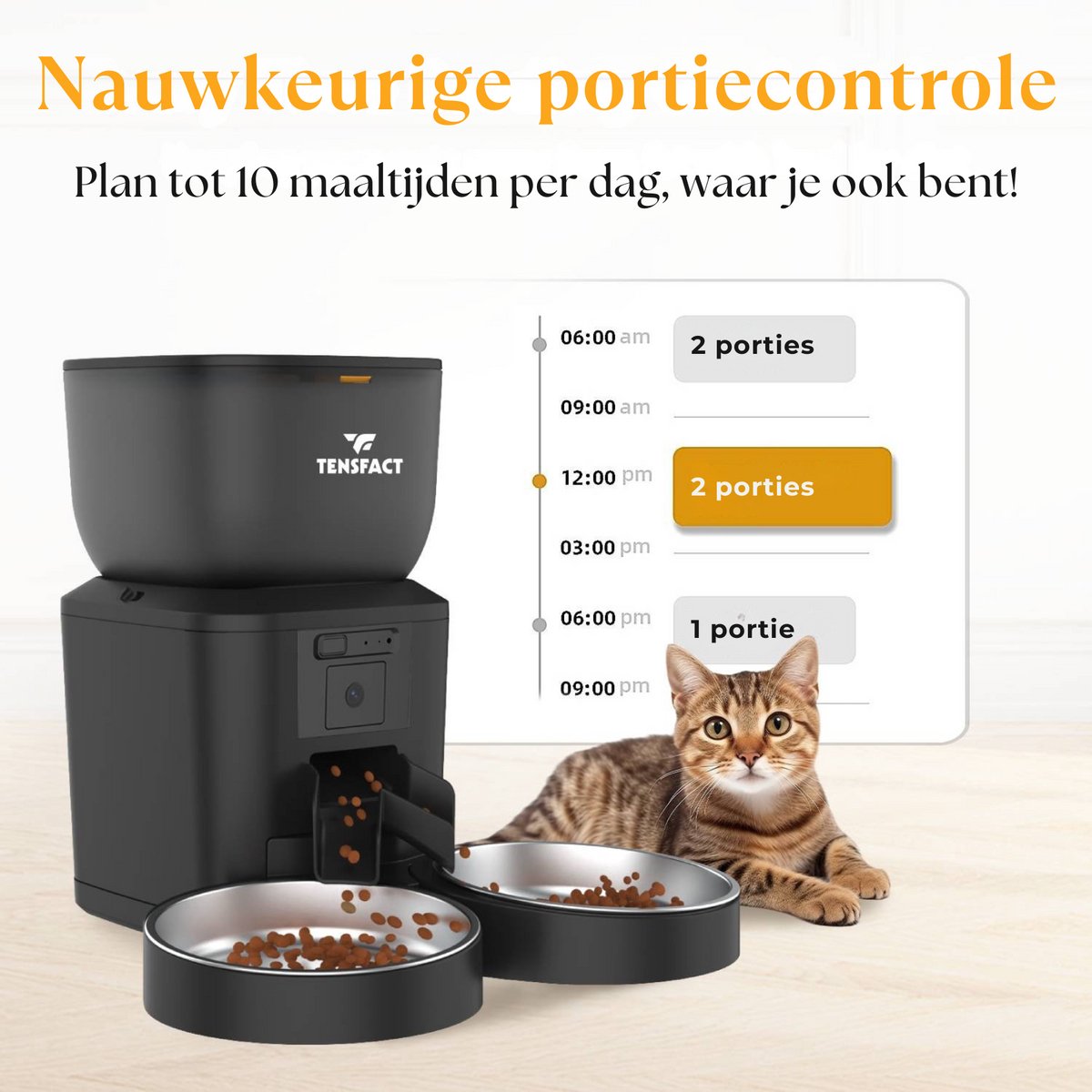 Afbeelding 3 van Tensfact Automatische Voerbak Kat Pro Duo - Voerautomaat Kat met Camera Night Vision - 2 in 1 Voerautomaat - Voerbak Kat - Zwart