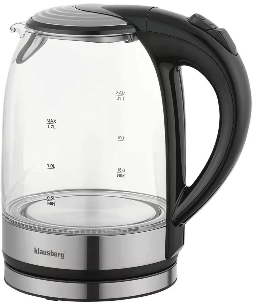 Klausberg KB7886 Elektrische Waterkoker - 1.7L, 1800W, Borosilicaatglas & RVS 304, LED Verlichting, 360° Draaibare Basis