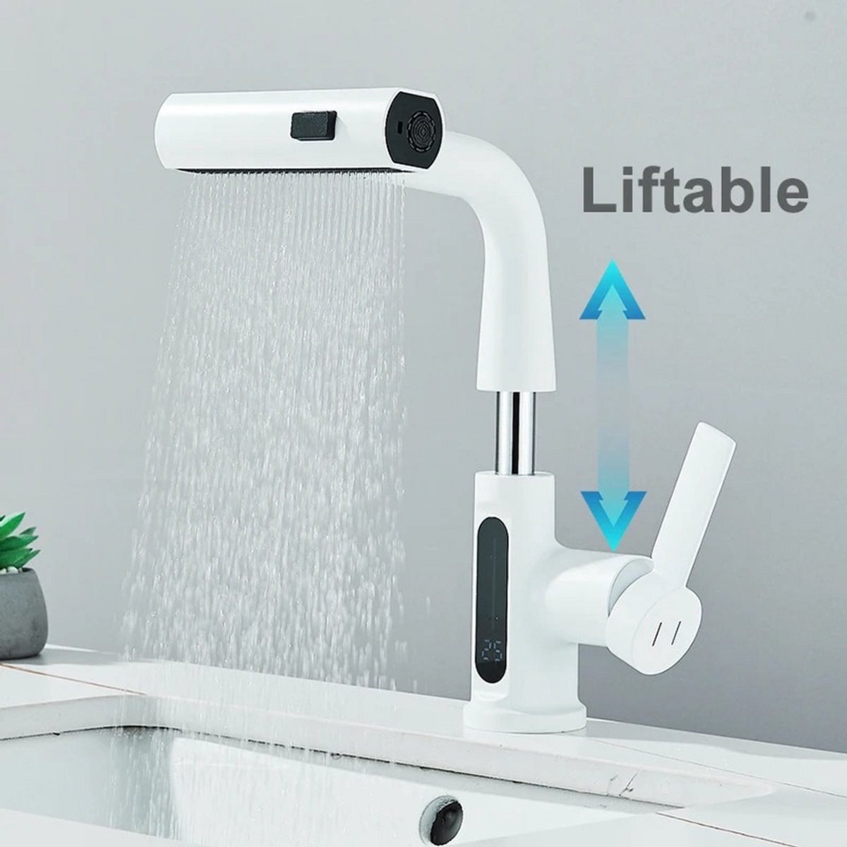 WNHB® Digitale Wastafelkraan met Display – Mengkraan voor Badkamer – 3 Waterstroom Modi – Draaibaar en Flexibel – Warm en Koud Water – Temperatuurweergave