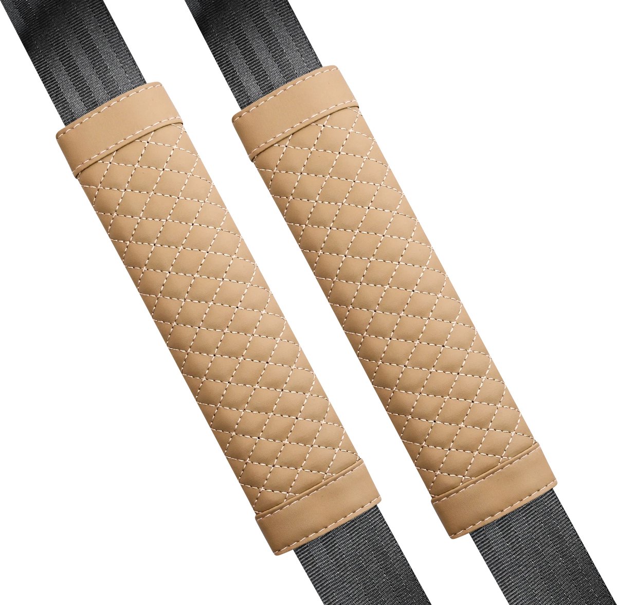Gordelbeschermer - Set van 2 Gordelhoezen - Geruit Design Beige - Gordelkussen - Kasey Products
