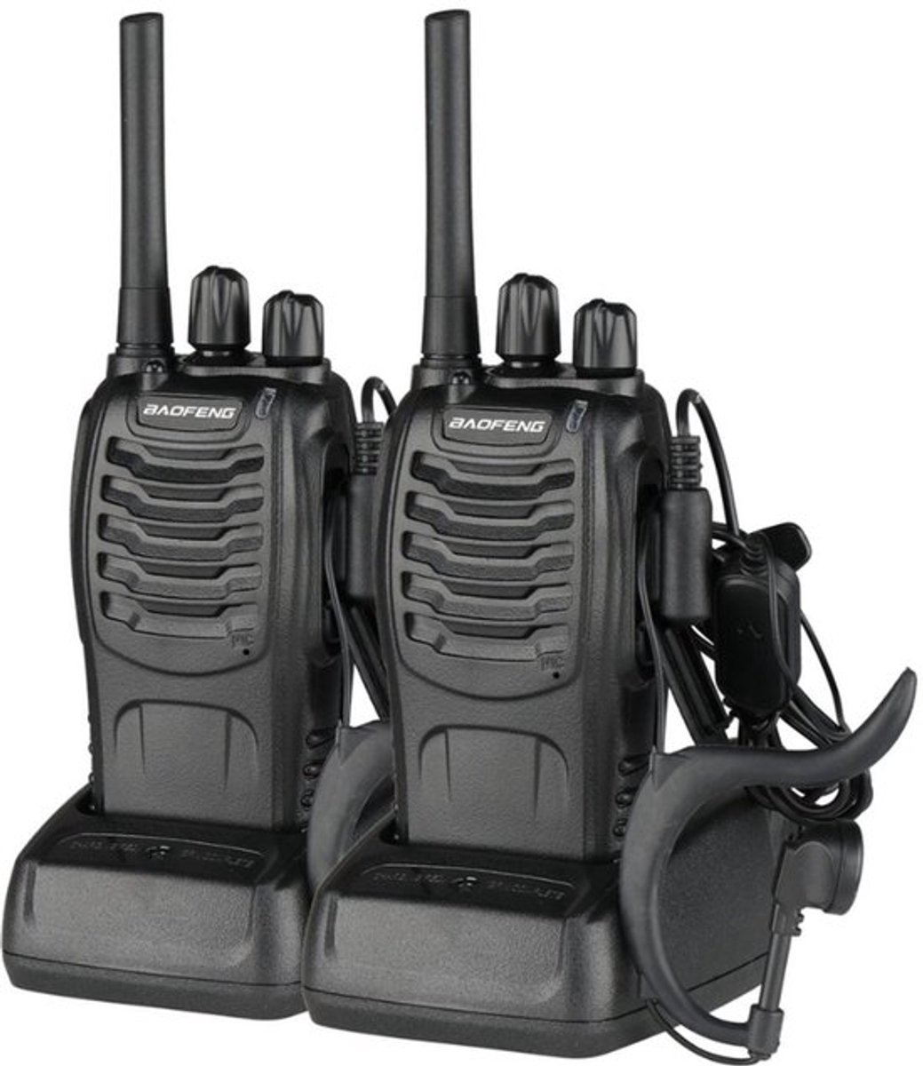 Baofeng Portofoon 88E – Set van 2 Walkie Talkies – PMR446 – 0.5W – Tot 5 km Bereik – Met Oortjes – LED Zaklamp – Oplaadbaar – Voor Outdoor, Werk & Beveiliging