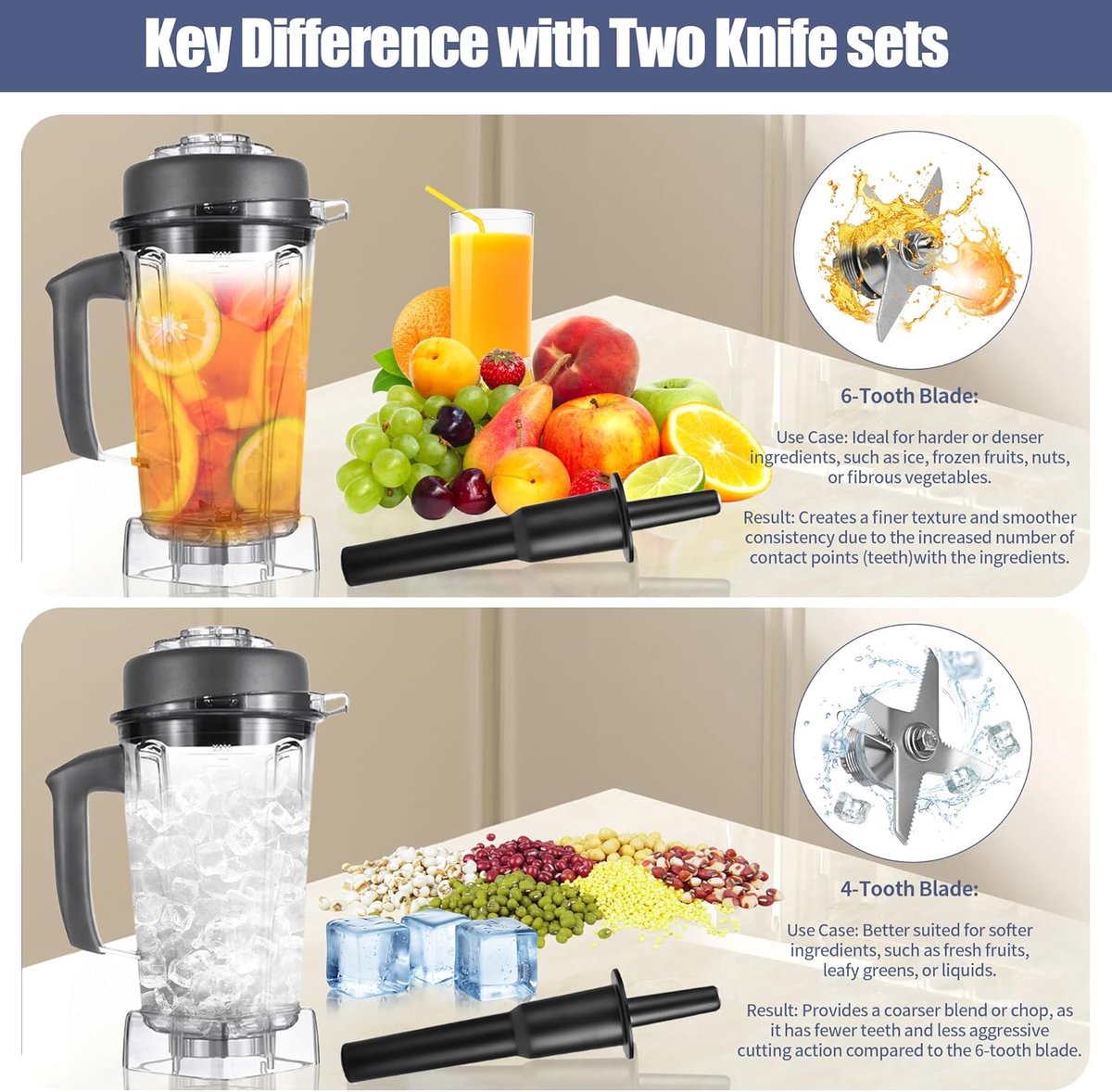 Geschikt voor Vervangende onderdelen voor blendermes compatibel met Vitamix, vervanging voor natte messen voor 5200, 5000, Pro 500, 5500, standaard 64oz, 48oz en 32oz containers, droge messenset met sleutel en aandrijfsleutelset – foto 6