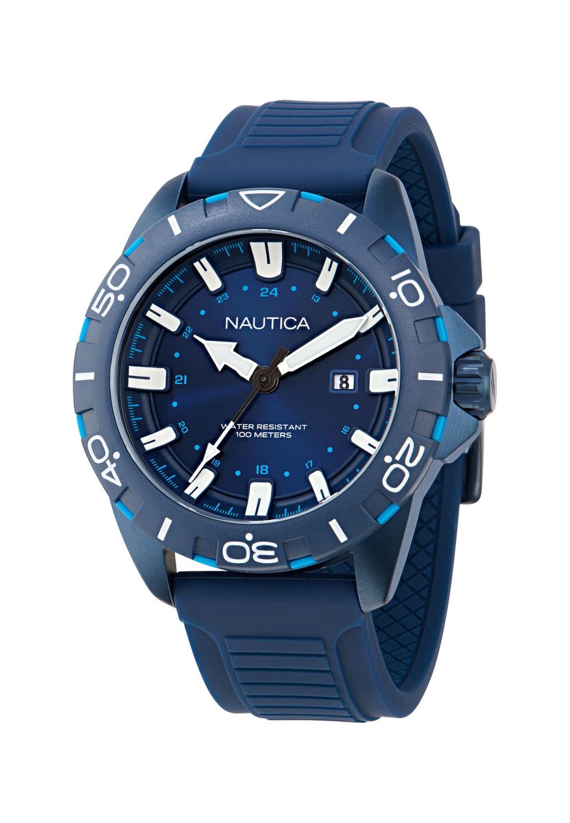 Nautica Nsr Kwarts Analoog Horloge Blauw Case: 100% Stainless Steel | Armband: 100% Silicone 44 mm NAPNRF404