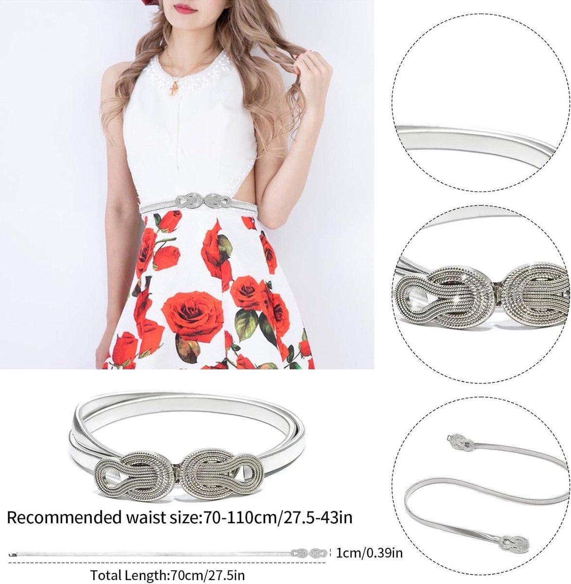 TIESOME Verstelbare zilveren strass pailletten riem voor avondjurk, jeansjurk, zilver (zilver), 110 cm