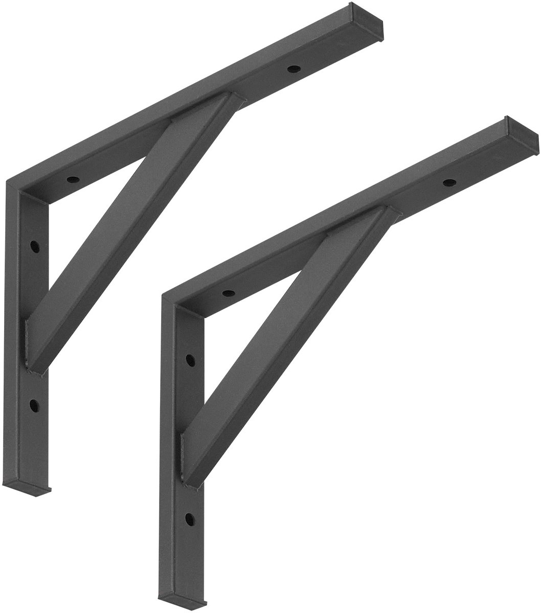 SOTECH 2 stuks beugels voor zwaar gebruik 295 x 215 mm zwart belastbaar met 75 kg beugel voor stalen legborden wandbeugel wandbeugels