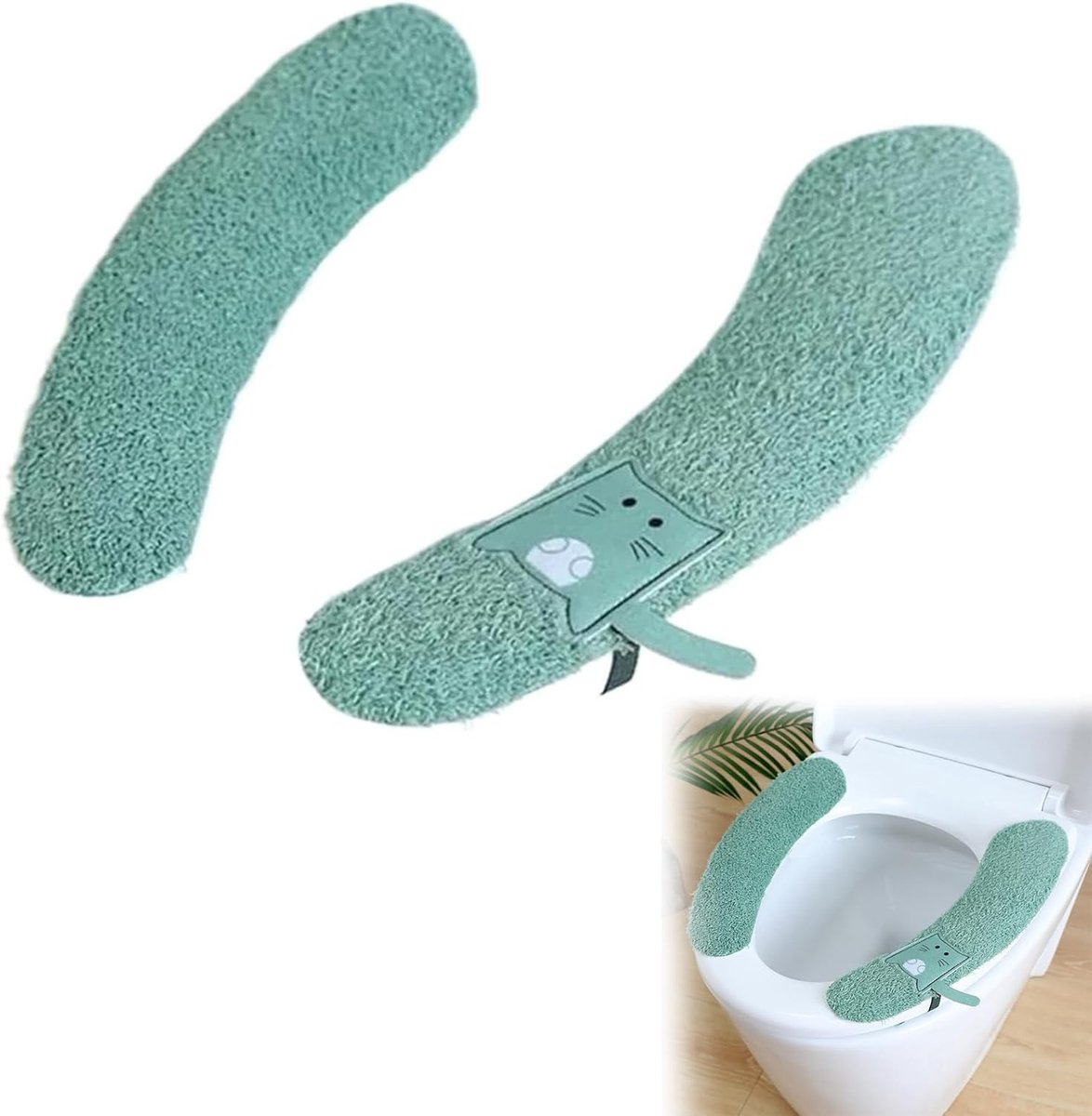 Pluche wc-brilhoes van pluche - Universeel, herbruikbaar - Voor thuis, hotel, badkamer - Wasbaar - Groen