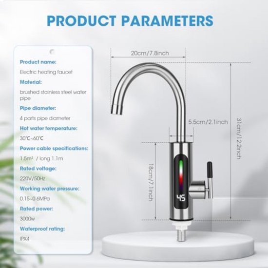 5500W Instant Elektrische Boiler: Aan De Muur Gemonteerd Met Lcd-Temperatuurdisp