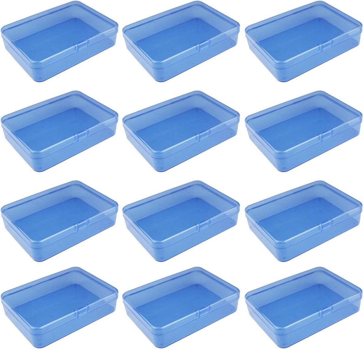 Allecto Premium - 12 stuks plastic opslagcontainers met deksel voor kleine knutselprojecten - Blauw - Handige rechthoekige vorm - 115 x 85 x 28 mm