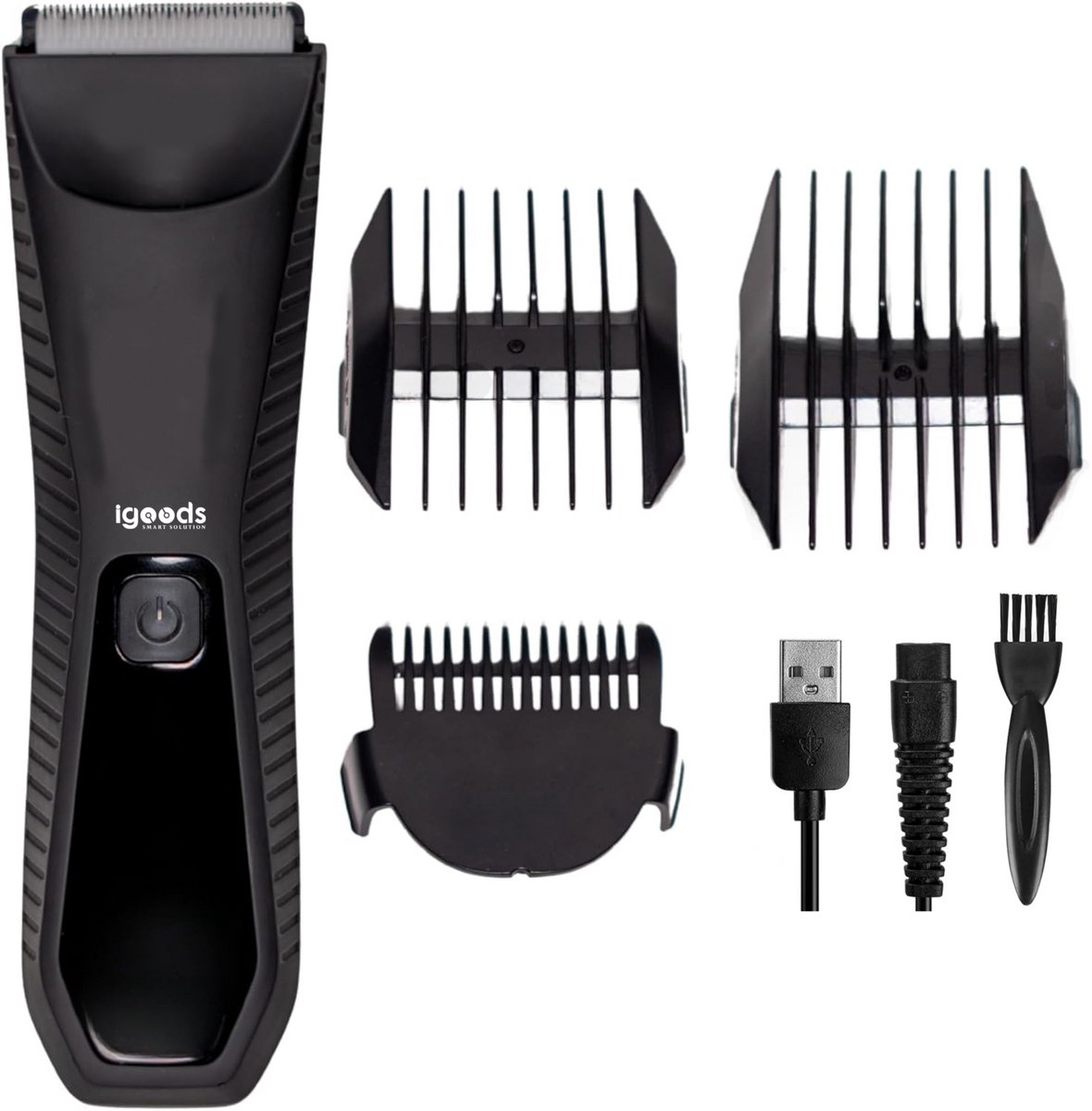 Igoods Baardtrimmer - Waterdichte Baardtrimmer - Tondeuse - Lichaamstrimmer - Scheerapparaat - Voor Mannen - 3 Opzetstukken - Oplaadbaar - Zwart