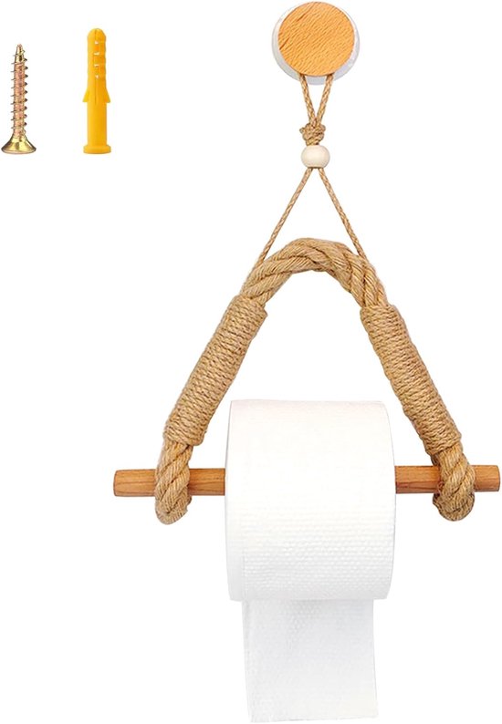 Luxshiny 60cm Hanging Rope Toilet Paper Holder – Wall-Mounted Rustic Storage For Bathroom, Kitchen, Or Bedroom