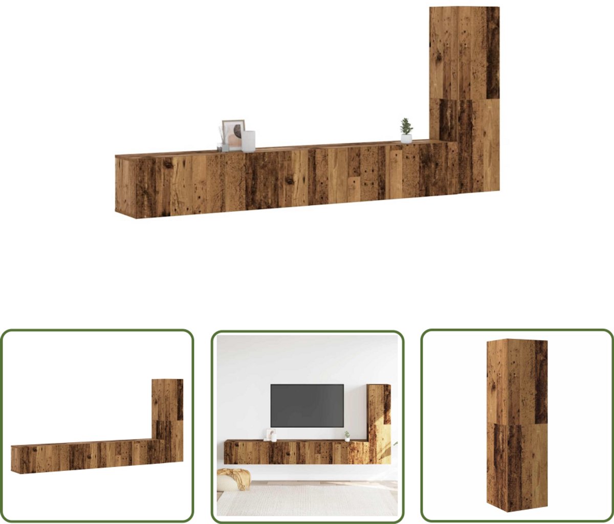 vidaXL Houten Tv Meubel - Tv Kast - Tv-wandkasten 3 st bewerkt hout oud houtkleurig - Wandkast - Media Kast - Opbergkast