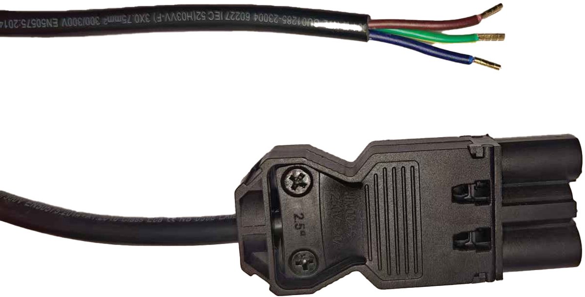 Noxion GST - Compatibel Voedingskabel Zwart - Mannelijk + Open uiteinden - 3m - 3 pole 0,75mm2.