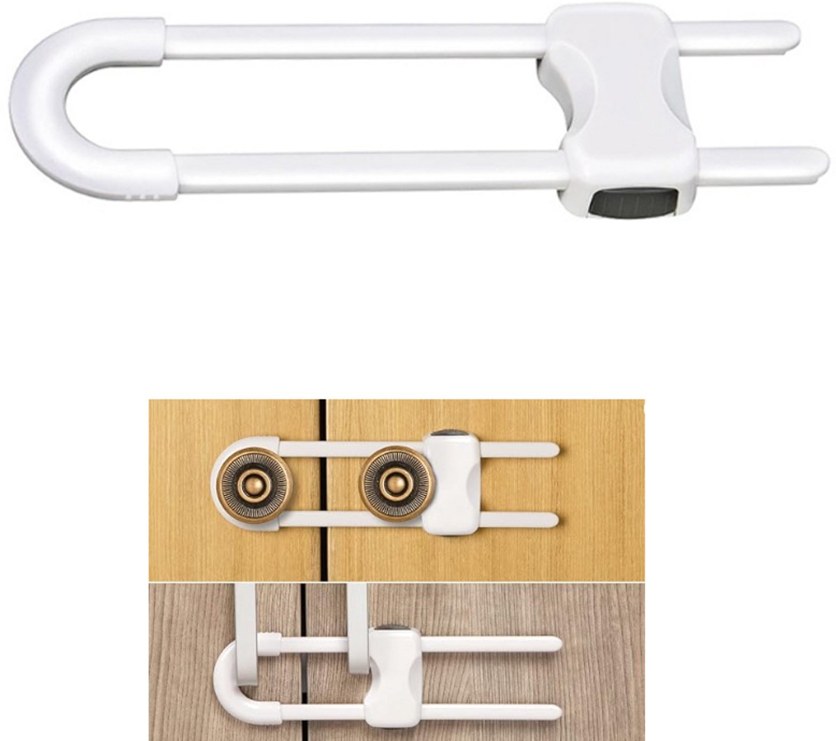 Babyveilige kasten, kastsloten voor baby's - U-vormige kindersloten voor kasten - kindveilige kastgrendels - kindveilige kastsloten met verstelbare vergrendeling - Baby veilig - Baby proof - wit 1 Stuks