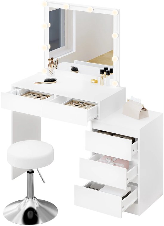 Kaptafel Make-up tafel Verlichte spiegel Dressoir met verlichte make-up set en commode voor vrouwen meisjes met meerdere laden met beklede stoel (Beige) (Color : Beige, Size : 60 * 40 * 75cm