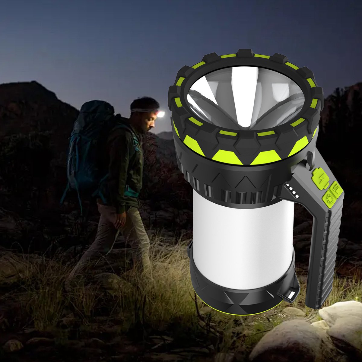 CHIWIN LED Zaklamp 15W - Oplaadbare Handlamp met Zijlamp - Waterdicht Campinglamp - 3 Lichtmodi - USB Snel Opladen - Geschikt voor Outdoor Kamperen Werkplaats Noodverlichting
