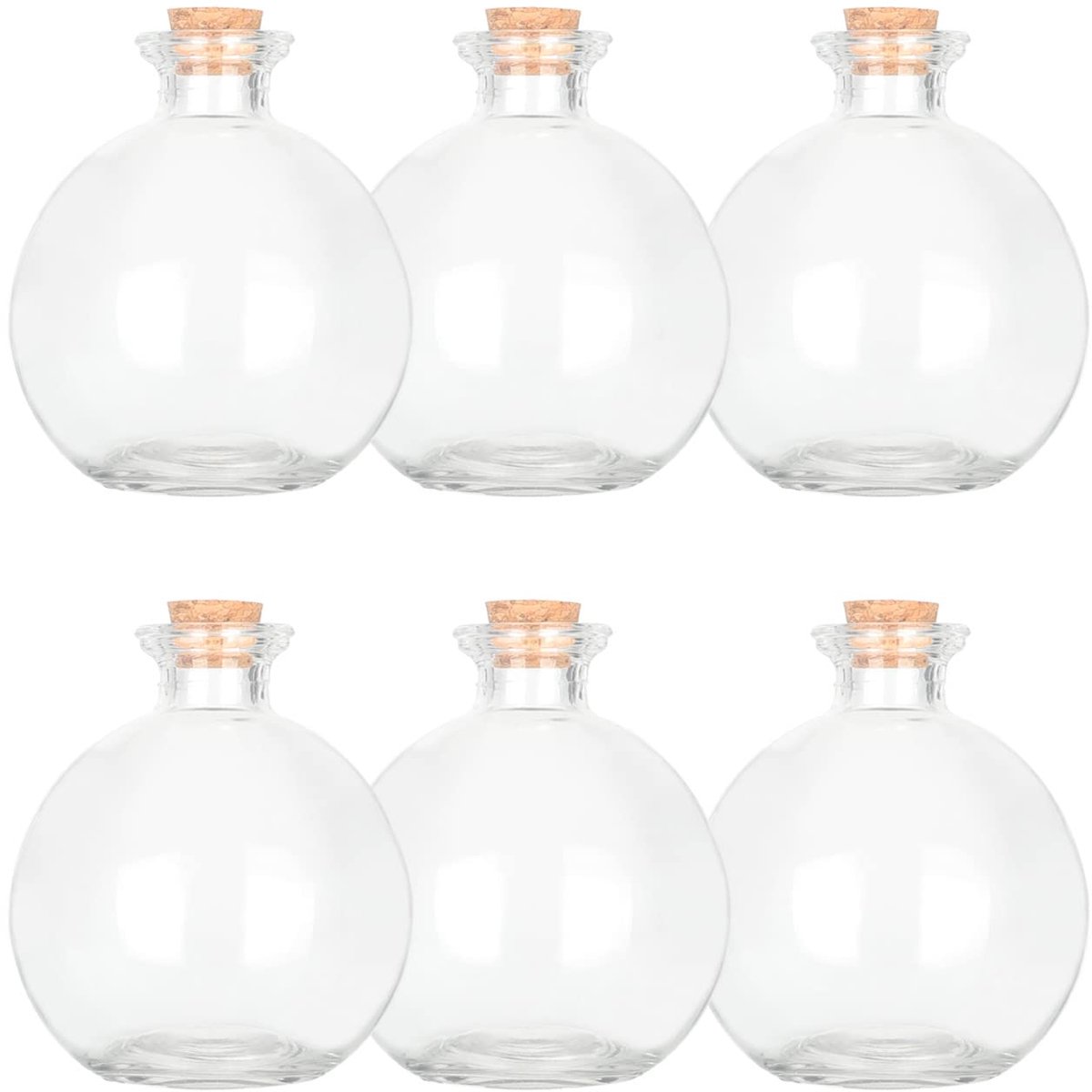 Glazen flessen met kurkstop - set van 6 - decoratief - 10,5 cm