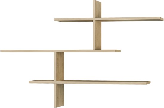 HOCUS PICUS Wandplank met 3 Niveaus – Moderne Houten Opbergrek – Eenvoudige Montage – 123 x 81 x 22 cm – Eikenkleur
