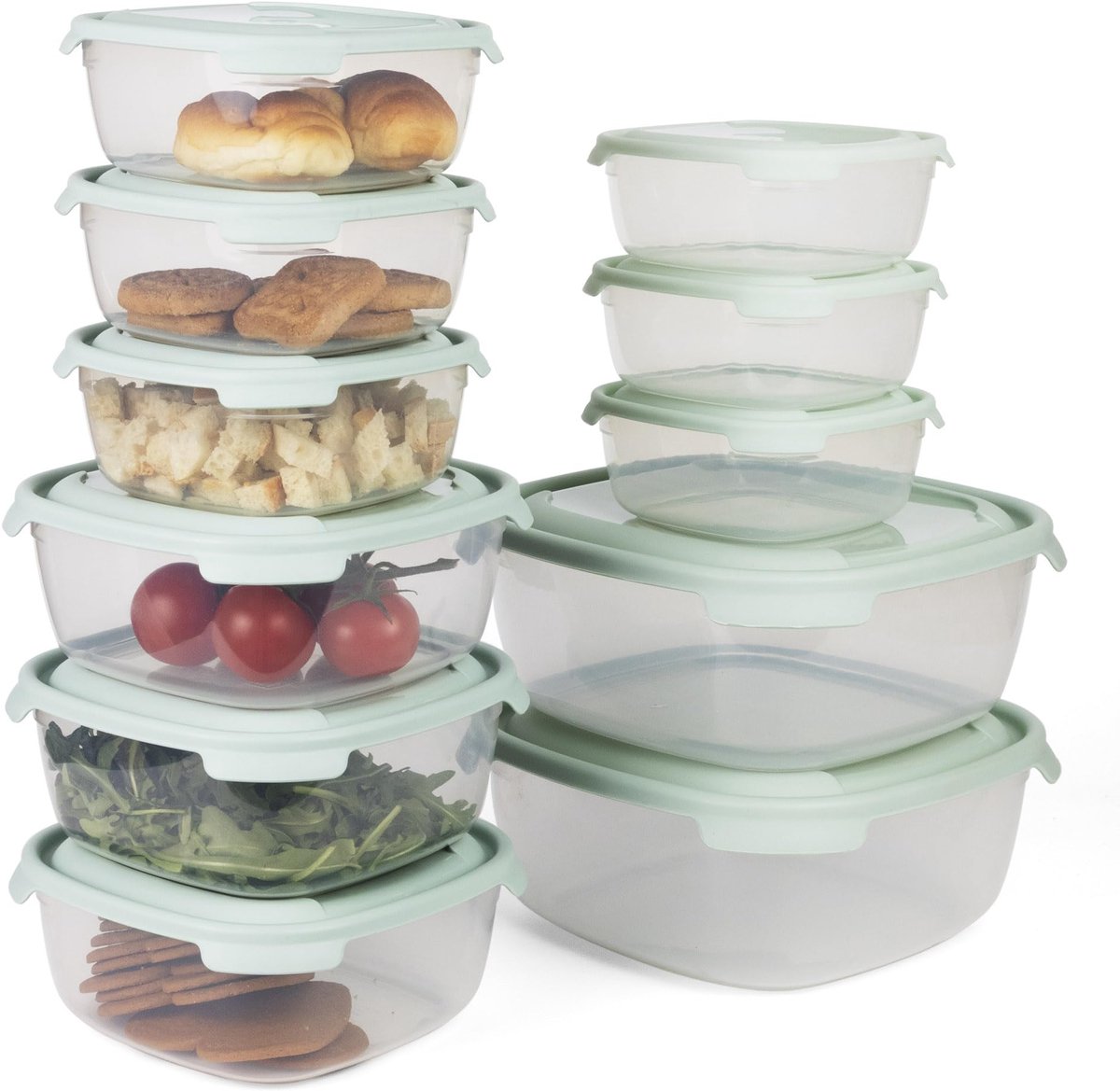 Ibenzoa® Vershoudbakjes Set met Deksel voor Magnetron en Diepvries in Mintkleur - 11 Stuks