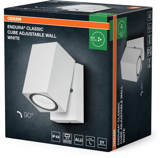 OSRAM ENDURA Classic Square Updown buitenwandlamp, wit, GU10 voet (max 35W), kan