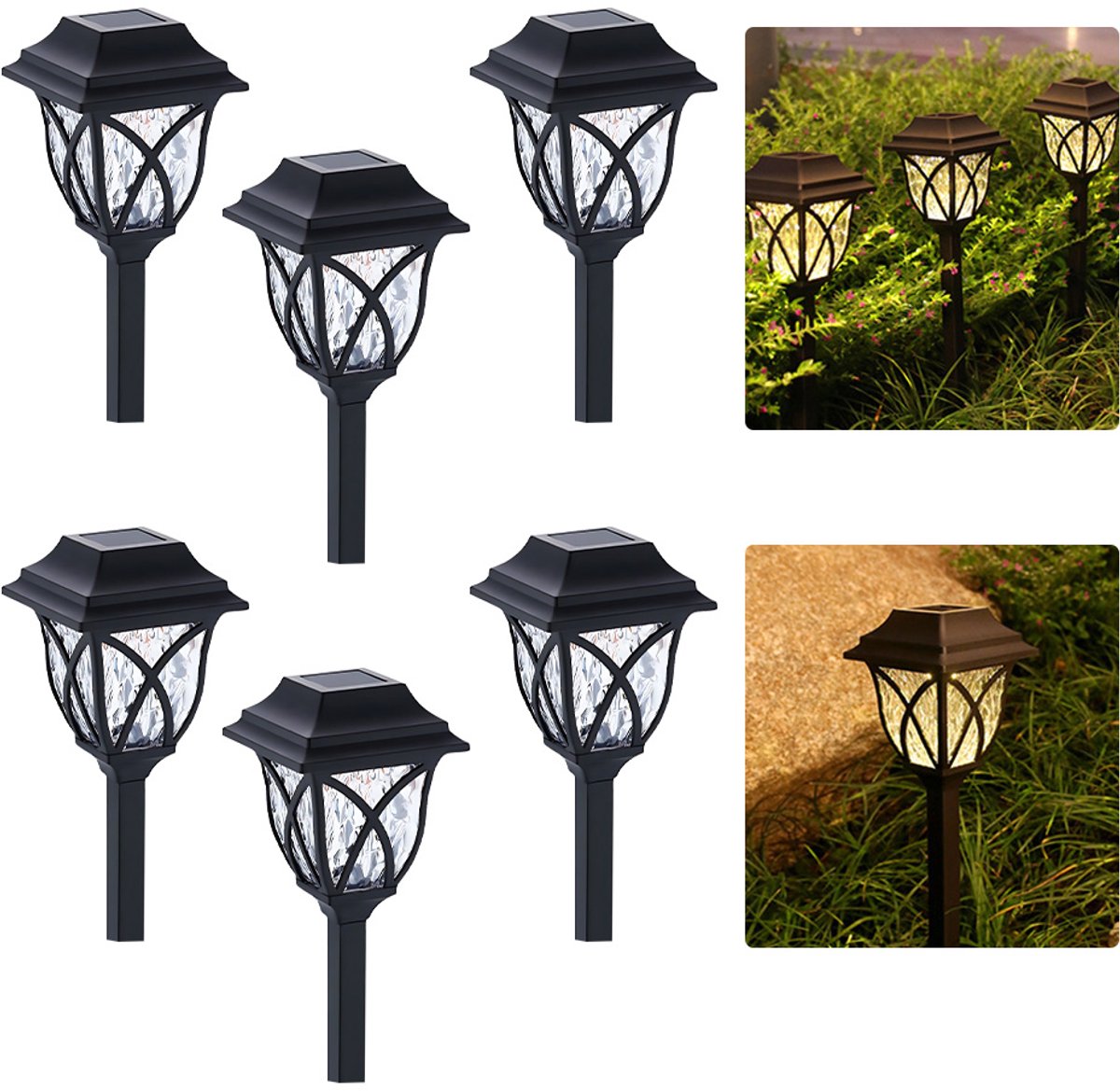 Solar Tuinverlichting - 44cm Hoog - IP44 Waterdicht - Zonne-Energie Buitenlampen voor Tuin, Pad, Oprit, Plantenbak - 6 Stuks - Warm Wit LED