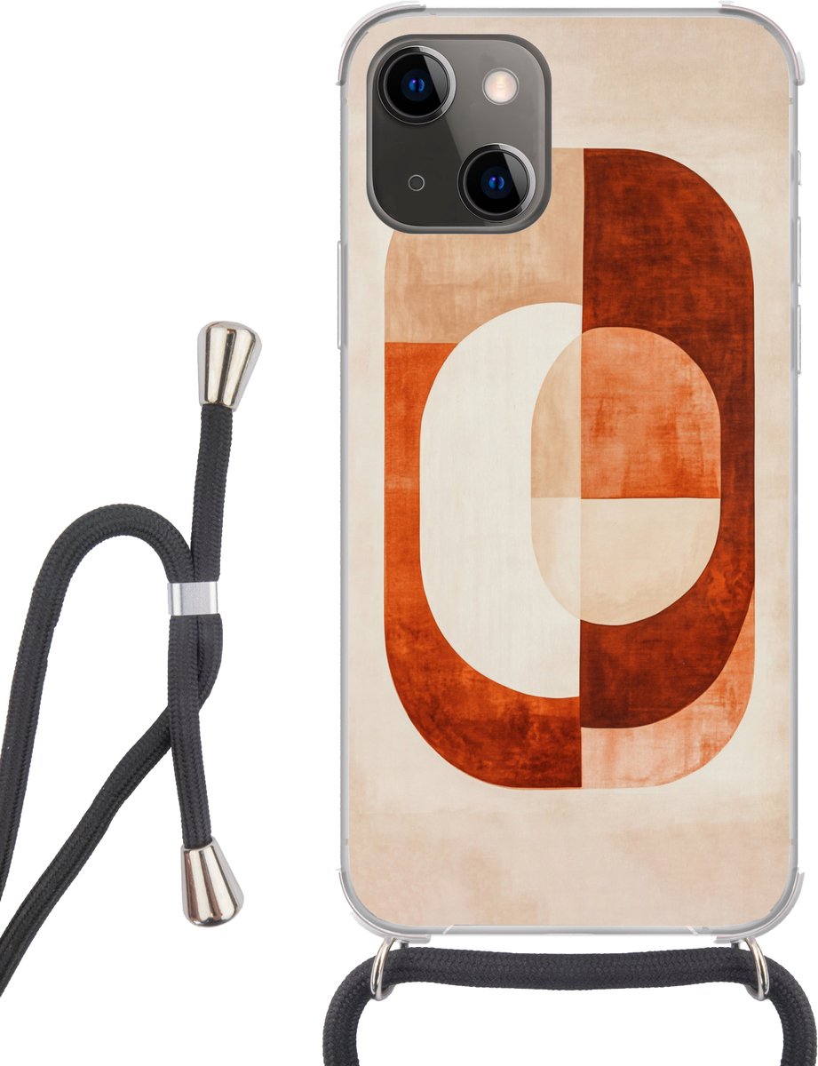Telefoonhoesje Geschikt voor iPhone 13 - Illustratie - Abstract - Vormen - Rood - Siliconen - Crossbody - Backcover met Koord - Telefoonhoesje met koord - Hoesje met touw Telefoonhoesje
