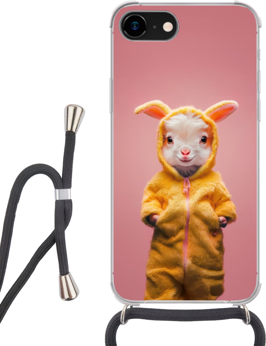 Telefoonhoesje Geschikt voor iPhone 8 - Kostuum - Geitje - Paashaas - Siliconen - Crossbody - Backcover met Koord - Telefoonhoesje met koord - Hoesje met touw Telefoonhoesje