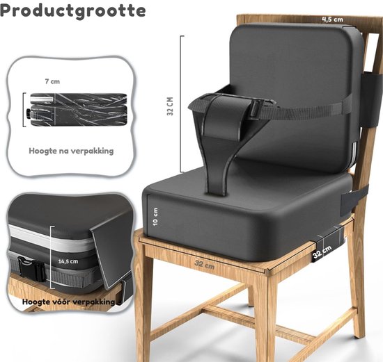 Stoelverhoger voor Kinderen - Verhoogkussen - Zitverhoger voor Eettafel & Eetkamerstoel - Peuter Stoel verhoger - Stoelkussen waterdicht - Lichtgewicht & Veilig met Veiligheidsgordel - Zwart van Merkloos — afbeelding 3