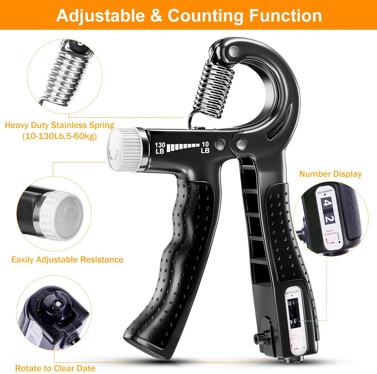 Ibenzoa® Complete Set van Handtrainers voor Verbetering van Gripkracht en Stressverlichting met Verstelbare Weerstand