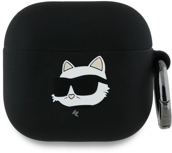 Étui Airpods 4 Karl Lagerfeld en Siliconen 3D avec tête de choupette Zwart
