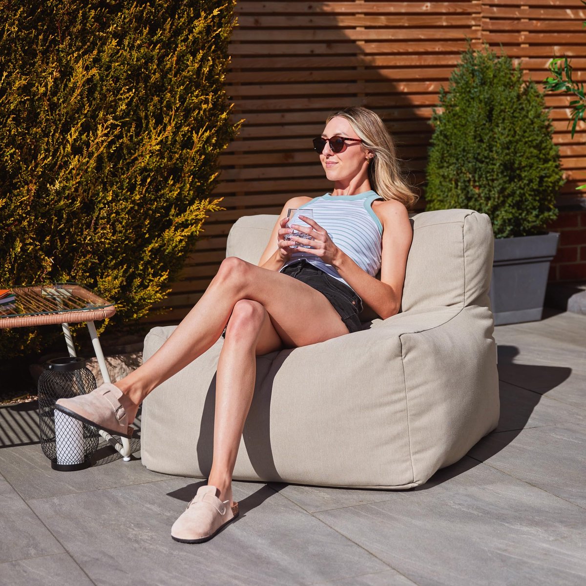 Ibenzoa® Comfortabele Modulaire Ligstoel en Zitzak voor Binnen en Buiten met Olefin-Stof in Beige