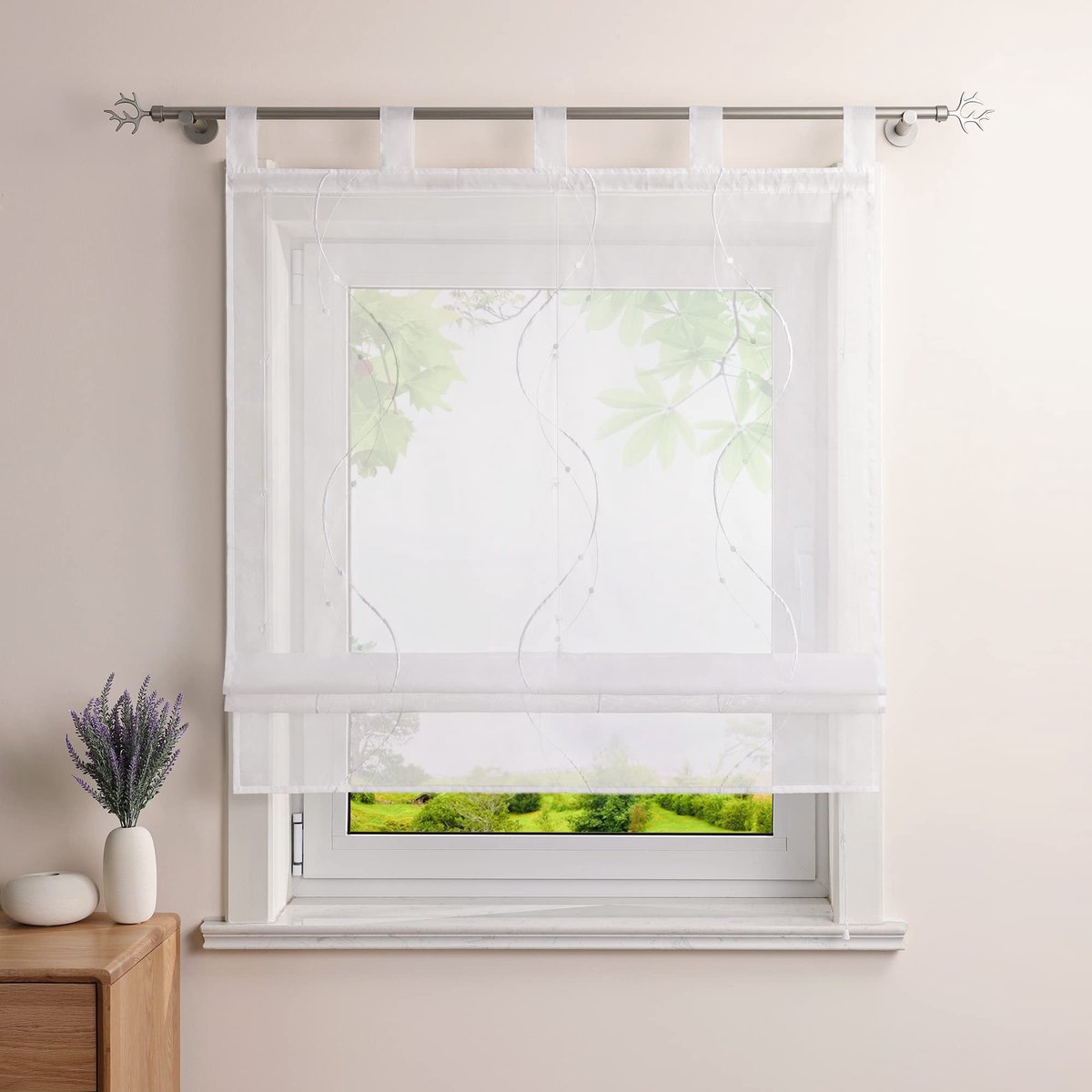 Ibenzoa Vouwgordijn met Lussen - Modern Transparant Gordijn voor Diverse Kamers, Wit, 120x140 cm