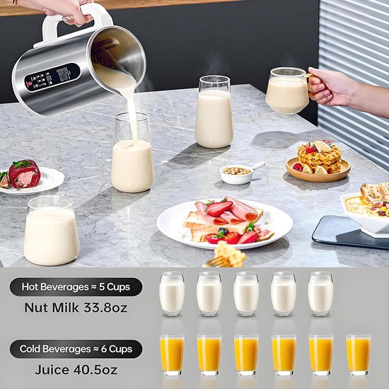1.2l Soja Milk Machine, Juicer Noot Milk Maker Met 12-mes Snijder, 24 Uur Timer En Houd Warm, Vertraging Start & Auto Clean, Plant Milk Machine Voor Soja, Amandel En Plantaardige Melk van Merkloos — afbeelding 5