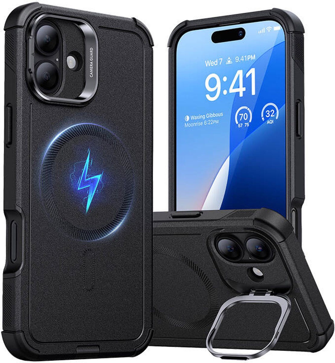 ESR Cyber Armor HaloLock Hoesje Geschikt voor Apple iPhone 16 Plus - Compatibel met MagSafe - Back Cover met Standaard Zwart