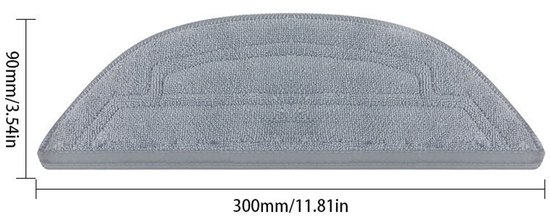 Een grijs, gebogen microvezelreinigingsdoekje met een afmeting van 300 mm / 11,81 inch.