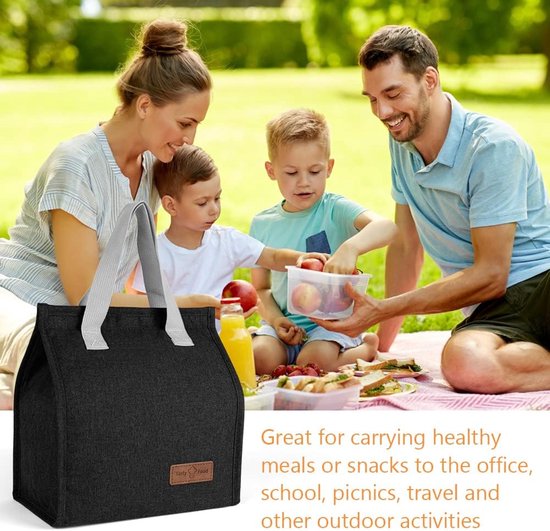 Koeltassen - 22 x 13 x 25 cm - Geïsoleerde lunchtas - Lsolatie - Handvat riem - Koeltas - Herbruikbare - Lunchtas - Lunch bag - Geïsoleerde koeltas - Picknicktas - Geschikt voor werk, kantoor, reizen - Zwart van Merkloos — afbeelding 5