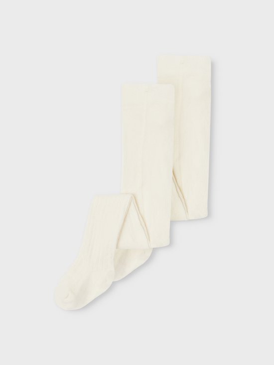 Crèmekleurige panty met ribbelpatroon en versterkte tenen en hielen.