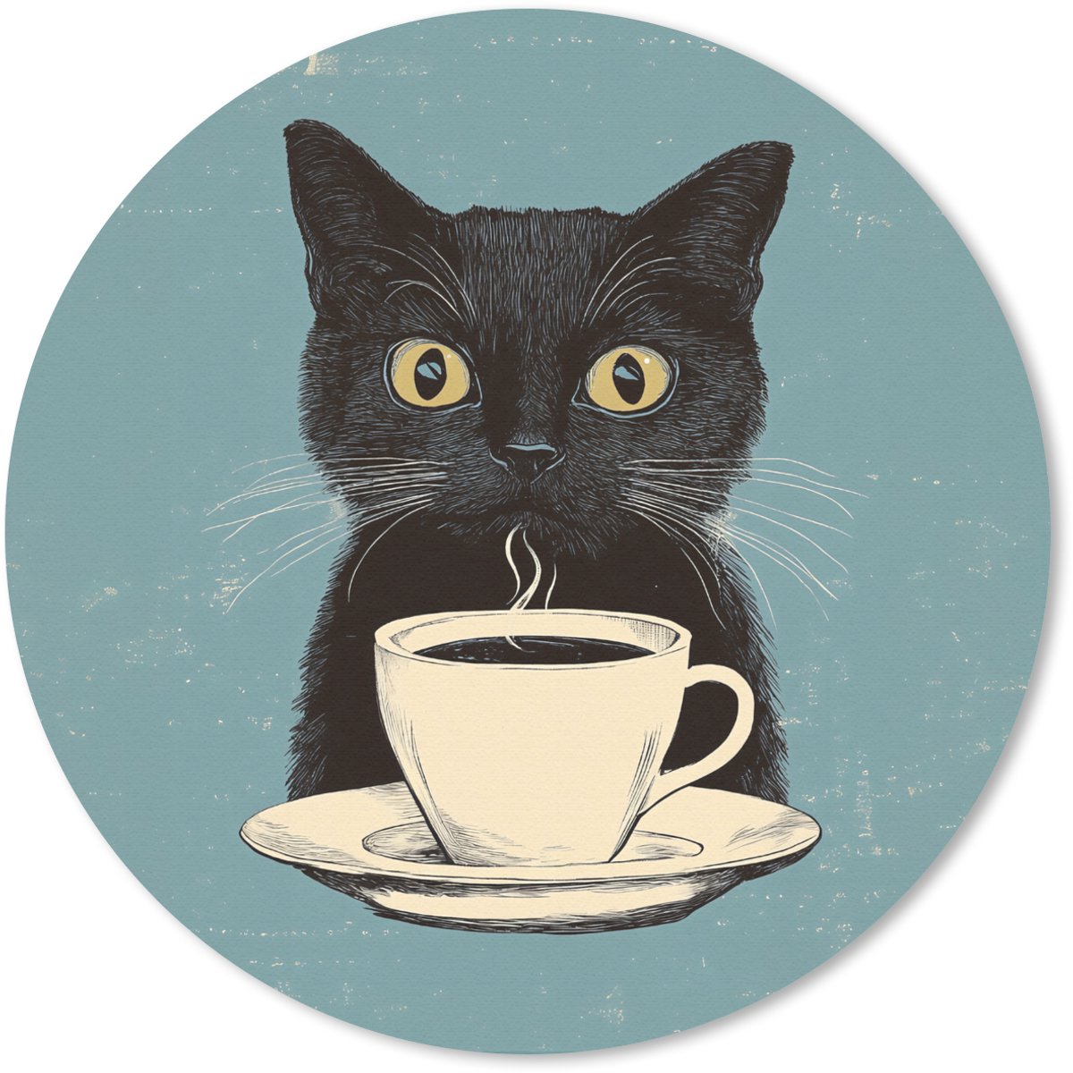 Muismat rond 40x40 cm - Mousepad Kat - Zwart - Koffie - Minimalistisch - Ronde muismatten