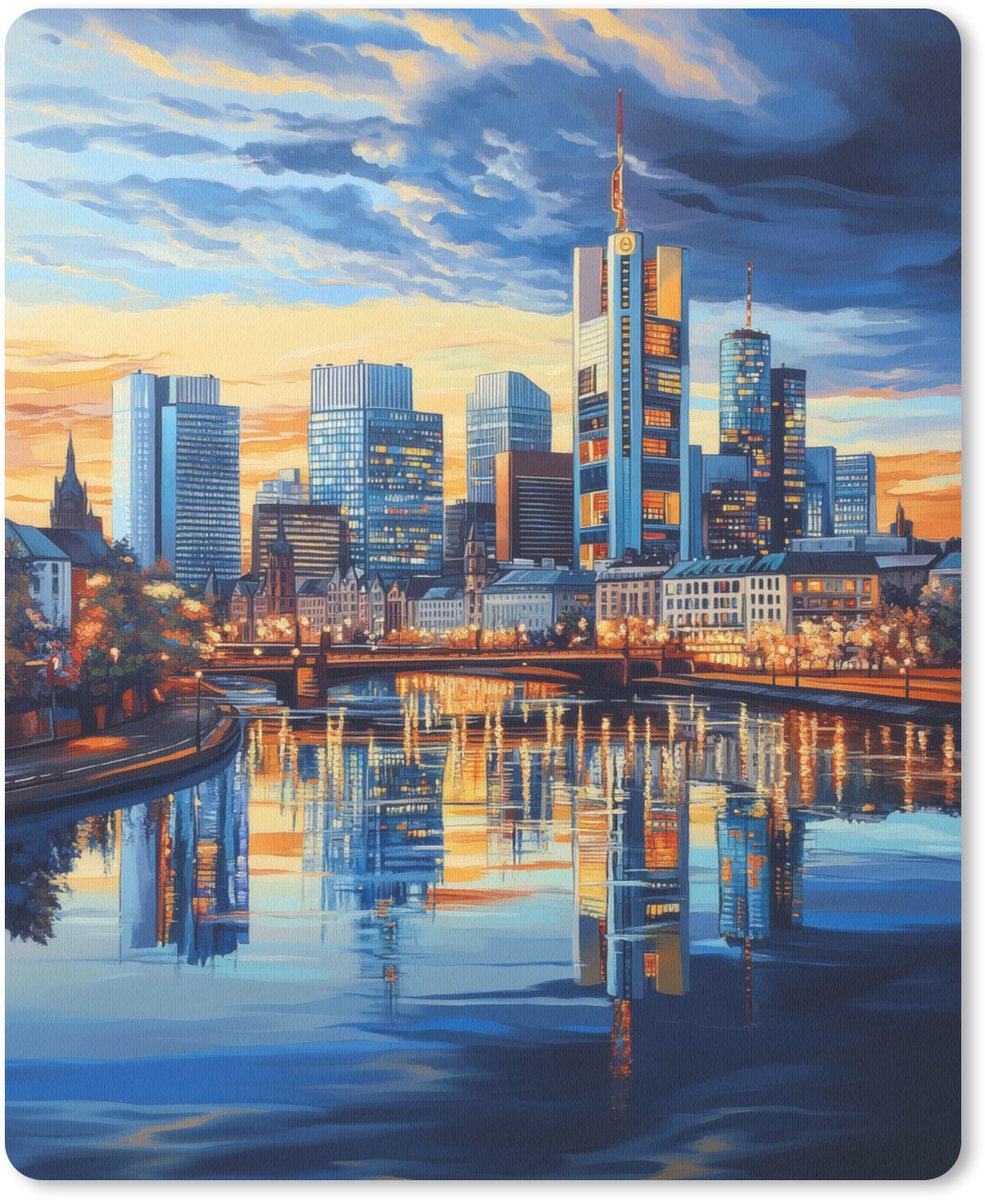 Muismat 19x23 cm - Mousepad Zonsondergang Frankfurt - Stad - Skyline - Water - Muismatten