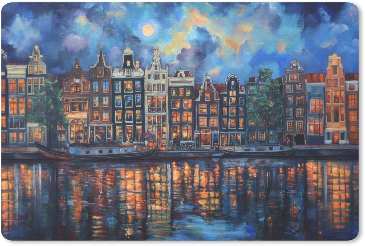 Muismat 27x18 cm - Mousepad Grachten Amsterdam - Huizen - Stad - Kleurrijk - Muismatten