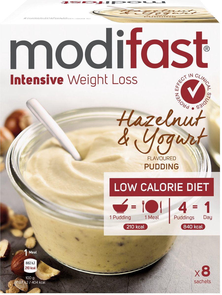 Goedkoopste Modifast Intensive - Pudding - Yoghurt Hazelnoot - 8 x 52 gr